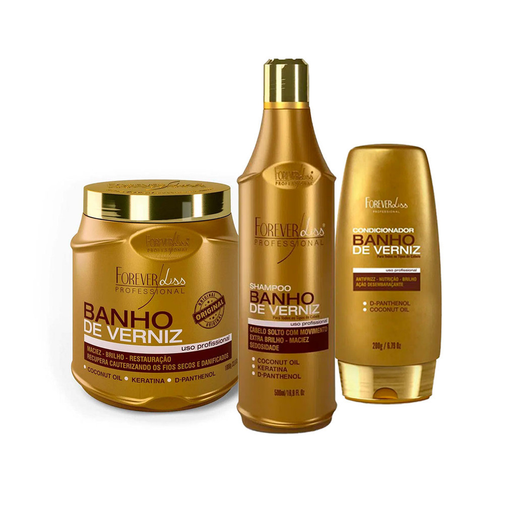Kit Banho de Verniz Shampoo, Cond. Másc. 1kg Forever Liss