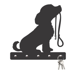 Porta Chaves Cachorro com Coleira MDF Preto Fosco