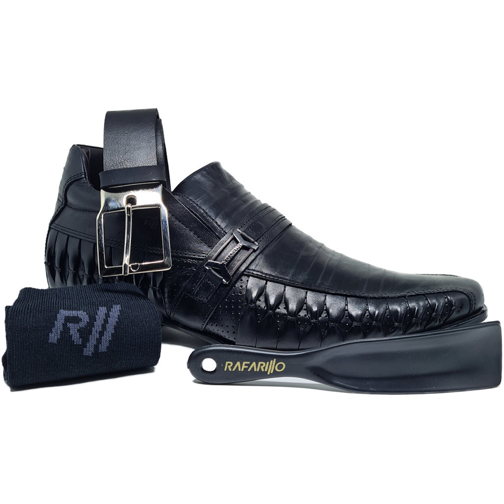 Kit 4x1 Sapato Social Masculino Rafarillo Alth Original Em Couro Preto Salto 7cm Aumenta Altura 3261