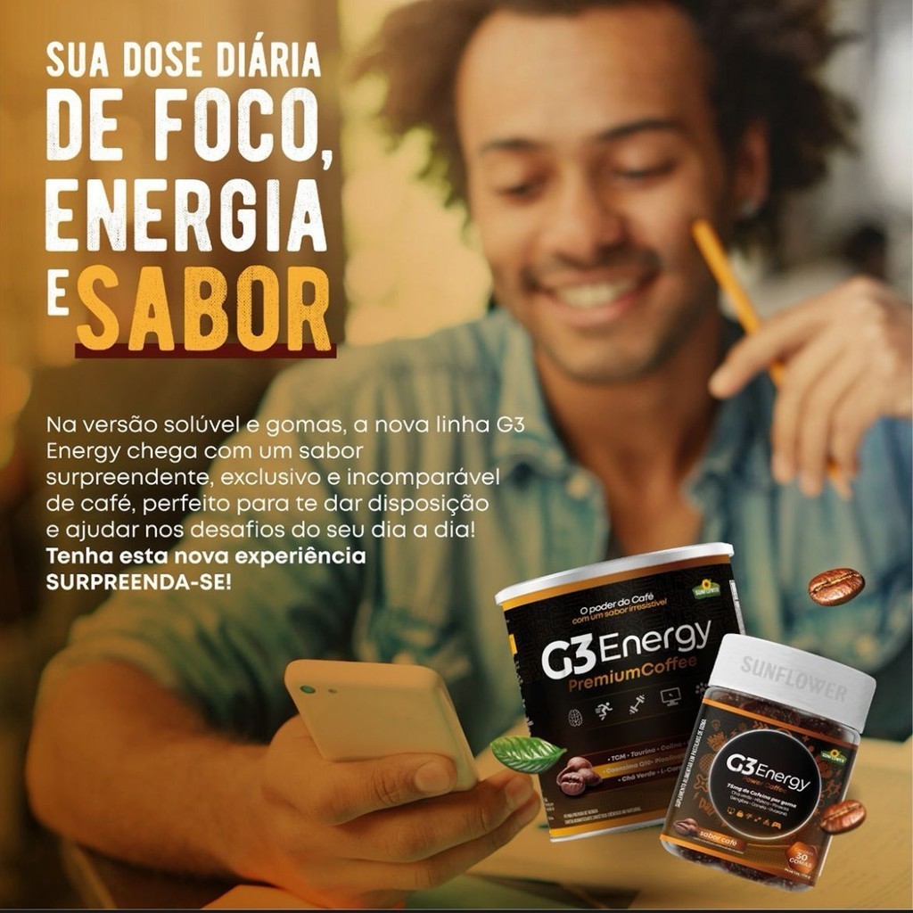 G3 Power Pre Treino Coffee 30 Gomas Energético Sunflower — imagem 2 de 2
