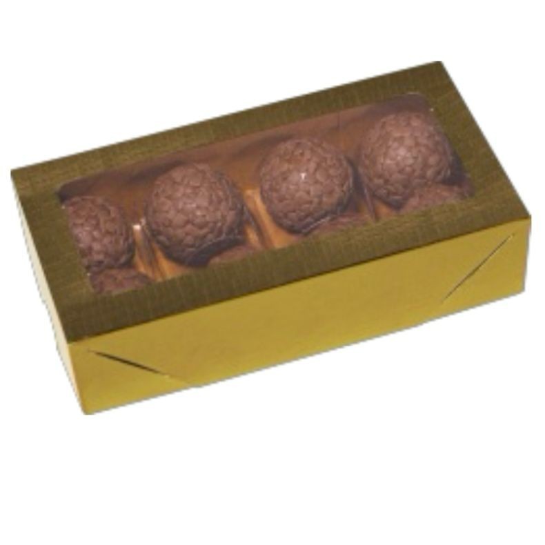 10 CAIXA LAMINADA C/ VISOR (08 DOCES) 4x16x8 cm OURO 4670 — imagem 2 de 2