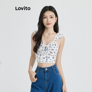 Lovito Top de Tanque com Amarração e Estampa Floral de Cordão para Mulheres L77ED228