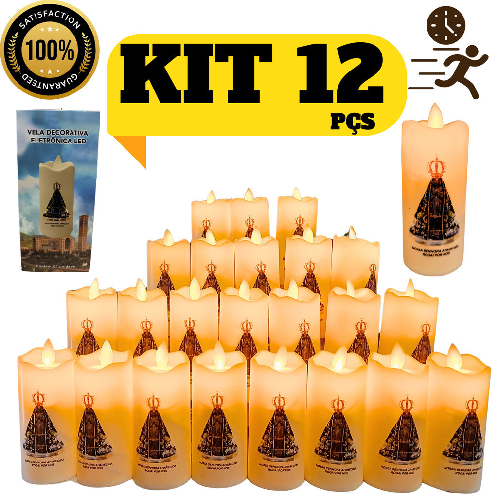 Atacado 12 Velas Led Fina Chama Viva Nossa Senhora Aparecida Decorativa Eletrônica LED Com 3 Pilhas Inclusas