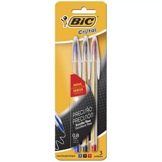 Caneta esferográfica Cristal fina az/verm/pr 3und 9308925 Bic