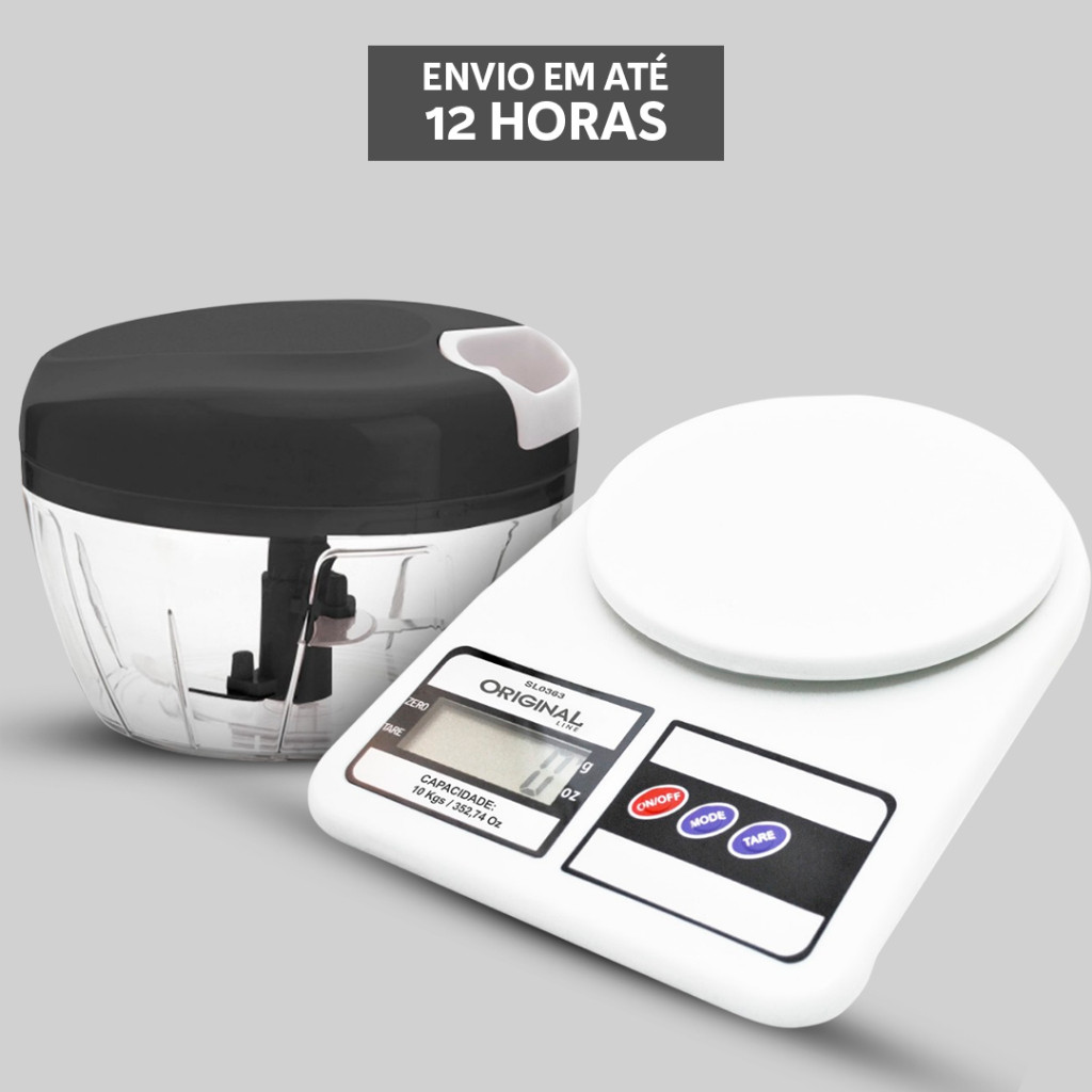 Kit Balança Digital Cozinha + Processador de Alimentos