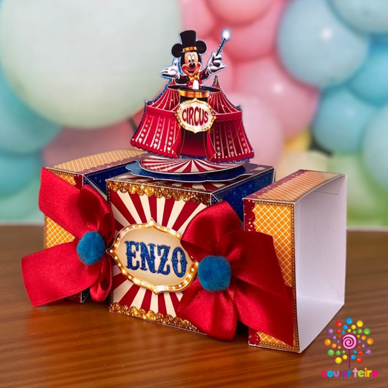 Caixa Bala Circo do Mickey 3D - Personalizado - 10 UNIDADES – Lembrancinha personalizada para Festa infantil