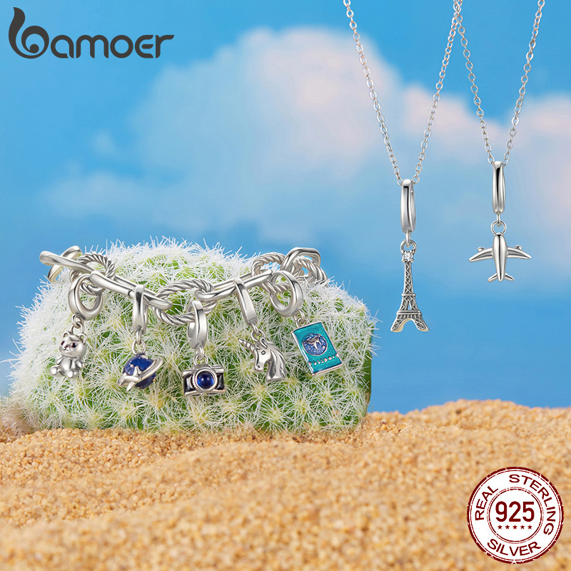 Detalhes do Bamoer 925 Prata Esterlina Charme Em Todo O Mundo Viagem Passaporte Câmera Pingente Acessórios DIY Para Pulseira Present
