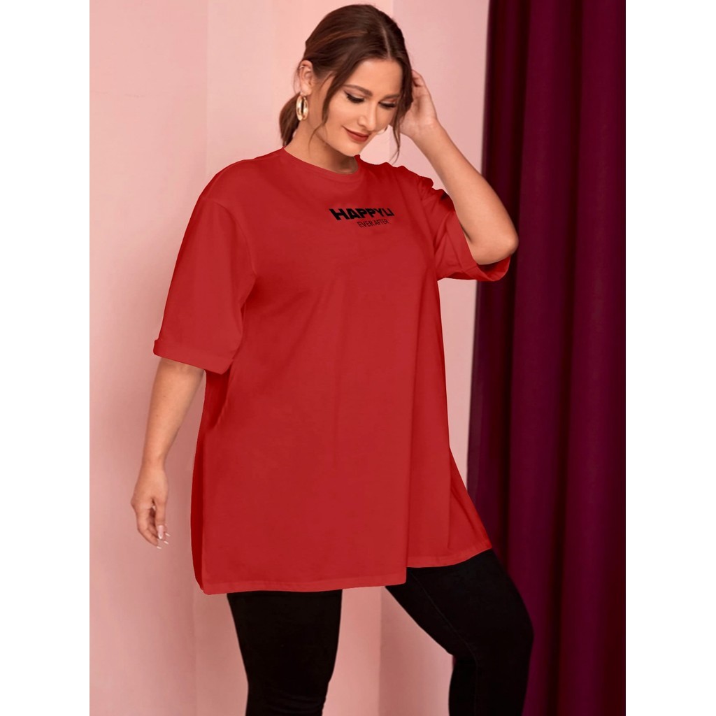 Camisa Vermelha Estampa Happily Ever After Bordada Oversized Personalizada Fitness Academia Casual