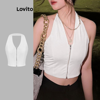 Lovito Blusa casual lisa franzida para mulheres L114AD554 em Oferta na Shopee