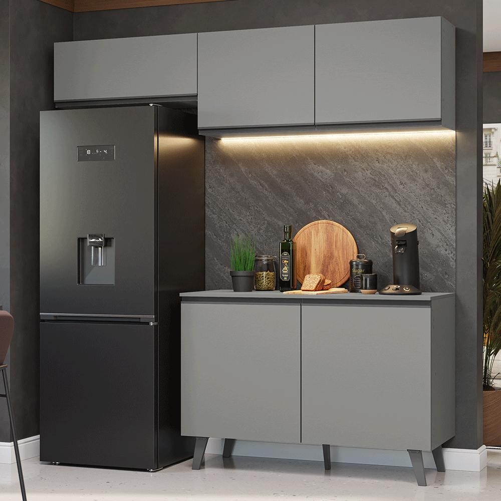 Armário de Cozinha Compacta 200cm Cinza Nice Madesa 01XA em Oferta na Shopee