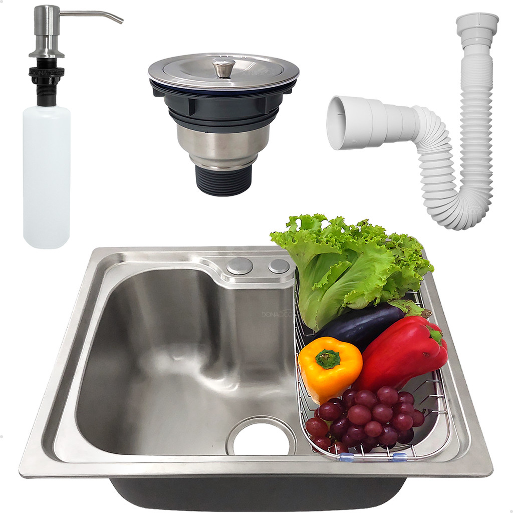 Cuba Gourmet Inox 304 Pia Cozinha 50x40 Cesto Escorredor Dispenser 500ml Valvula E Sifão Flexivel