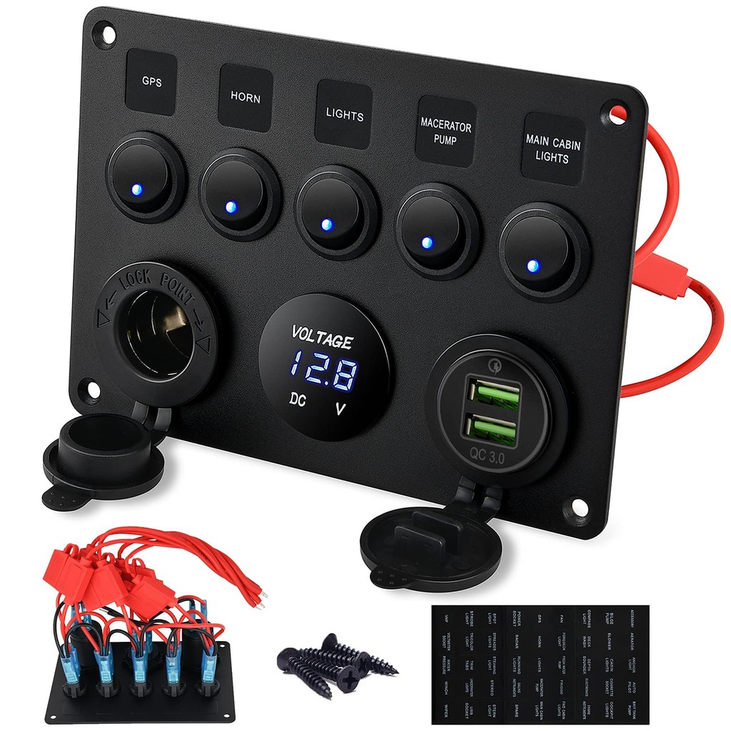 Painel De 5 Posições 12V Adaptador De Energia Tomada Com Tampa À Prova D'água 4.2A Carregador USB Duplo LED Interruptor