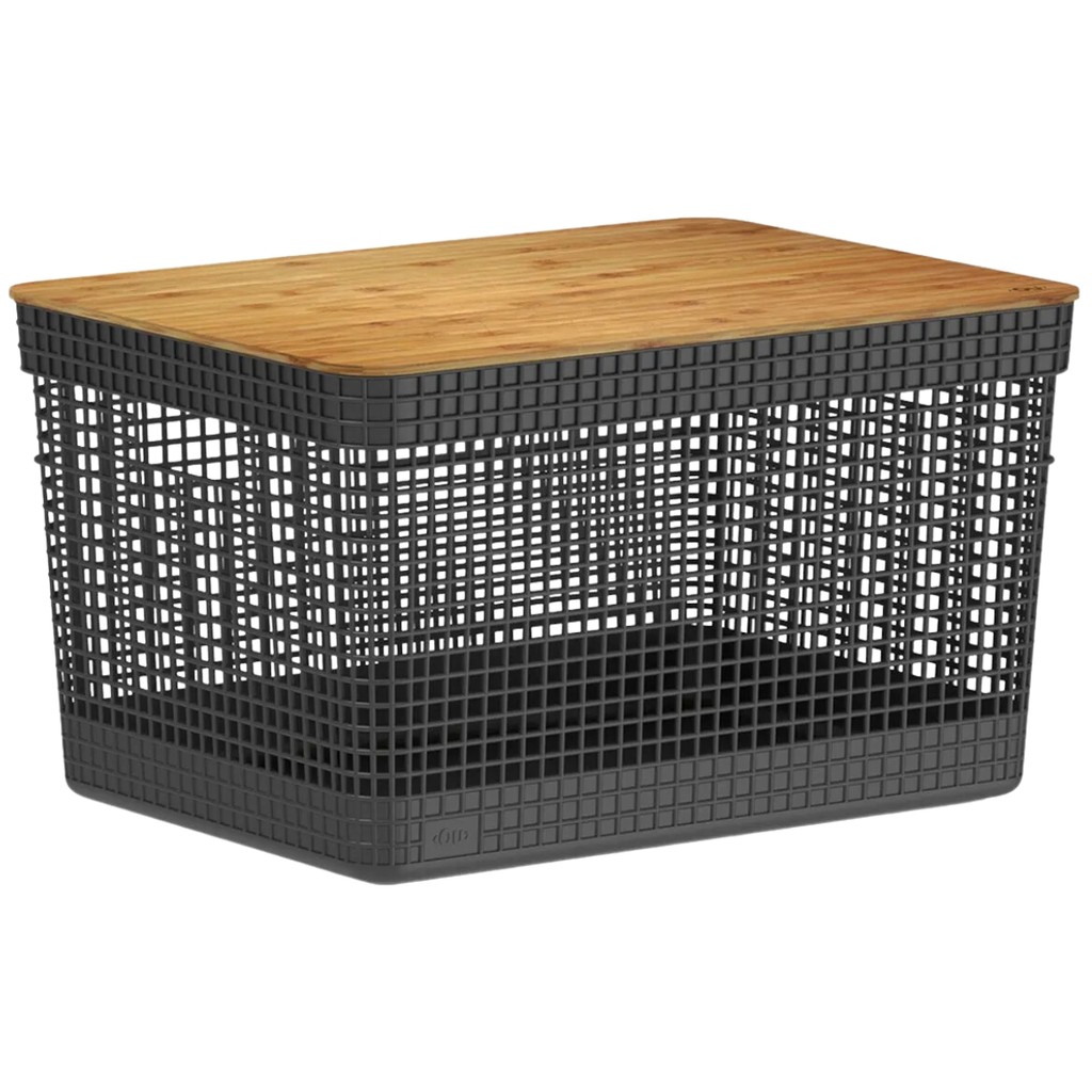Cesto Organizador Roupas Lavanderia Área De Serviço Banheiro Quarto Tampa Bambu Grid 20l Preto OU em Oferta na Shopee