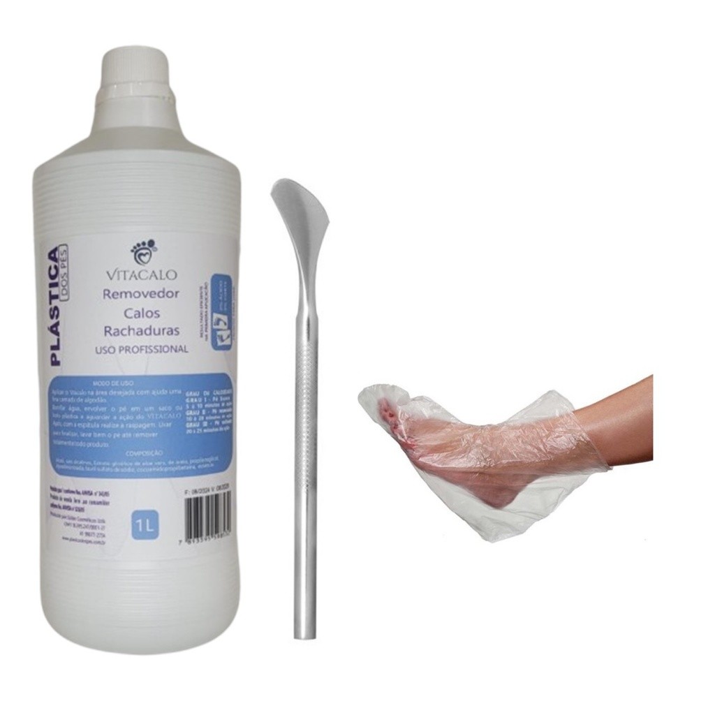Removedor De Calosidade Vitacalo 1litro + Espátula 222+ 20 Botinhas Descartáveis
