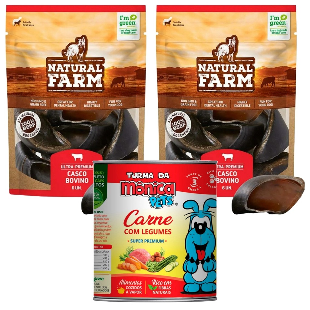 Kit pet 2 Cascos Naturais e Lata de Comida Nutritiva! Alívio Refrescante e Saudável para Seu Pet  Kit Pet Verão.