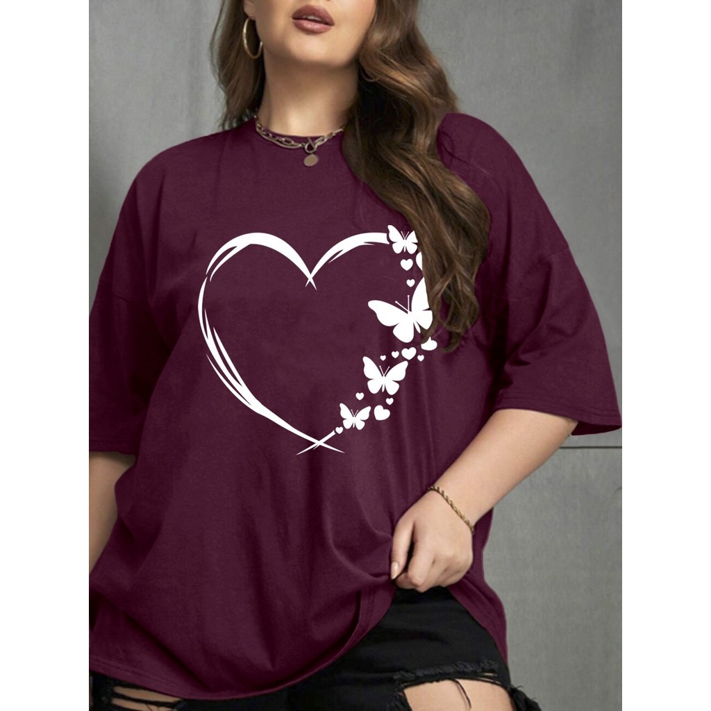 Camiseta Blusa Costa Lisa Promoção Estampa Borboleta Coração Traço Delicado Estilosa