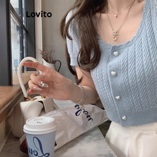 Lovito Linda Blusa De Malha Com Botões Geométricos Para Mulheres LNE43581