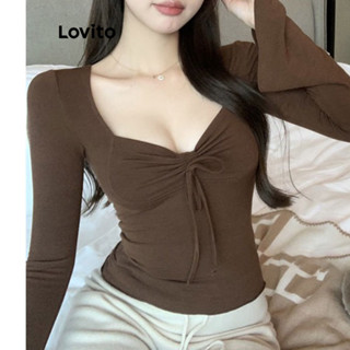 Lovito Camiseta Feminina Casual Lisa Com Cordão E Cordão LNE40542