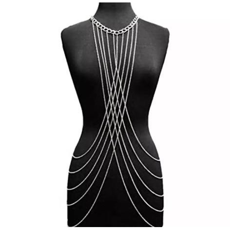 Bodychain colar corporal correntes em camadas a Ouro e Prata