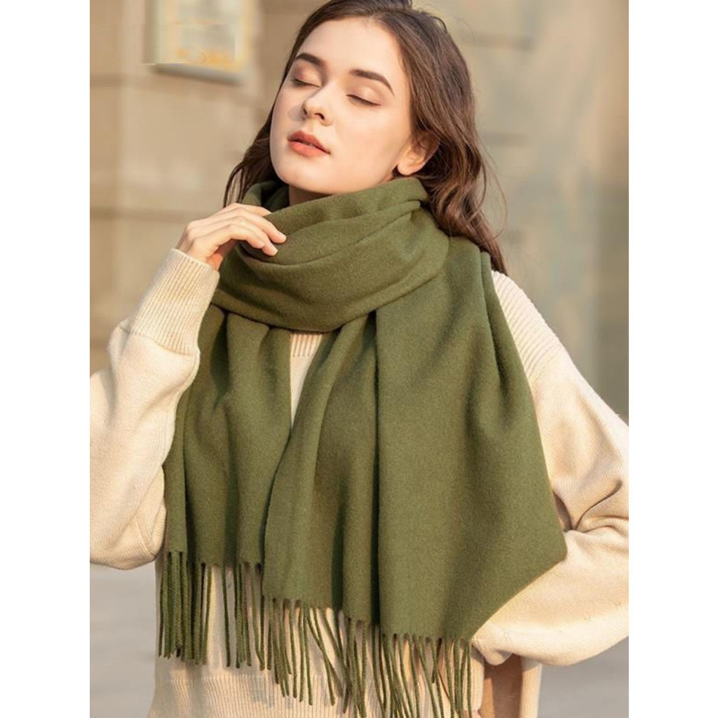 Cachecol Lenço de caxemira outono e inverno xale feminino de cor sólida de borla de uso duplo espessado Com Franja 230G em Oferta na Shopee