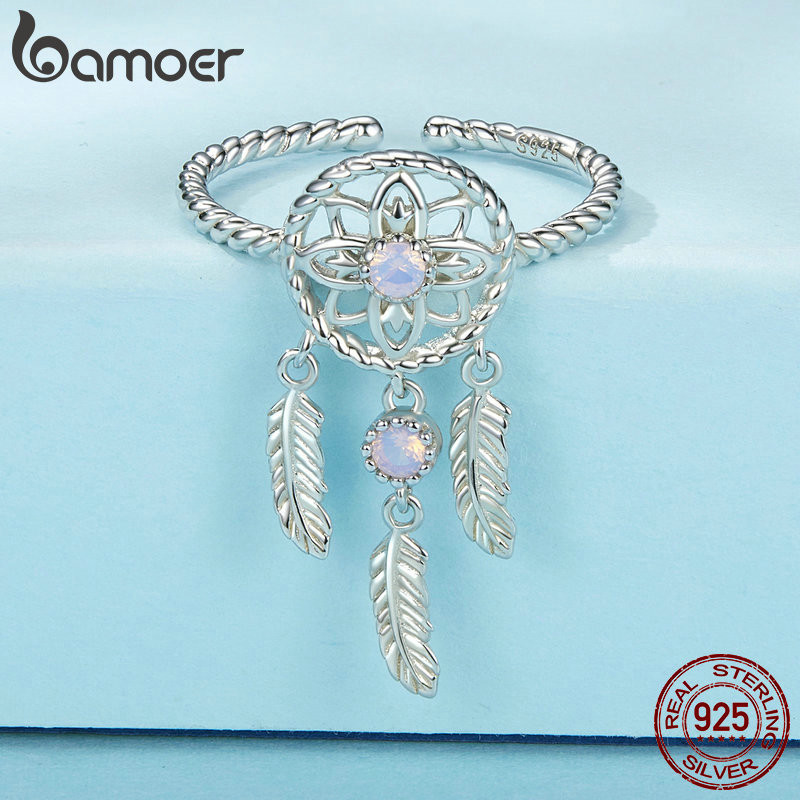 Detalhes do Bamoer 925 Sterling Sliver Ring Dreamcatcher Anel Aberto Jóias De Moda Requintadas Presentes Para Mulheres