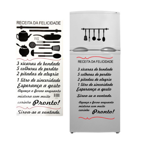 Adesivo Decorativo para Geladeira, Móveis Papel de Paredes Tema Receita da Felicidade Imaginart