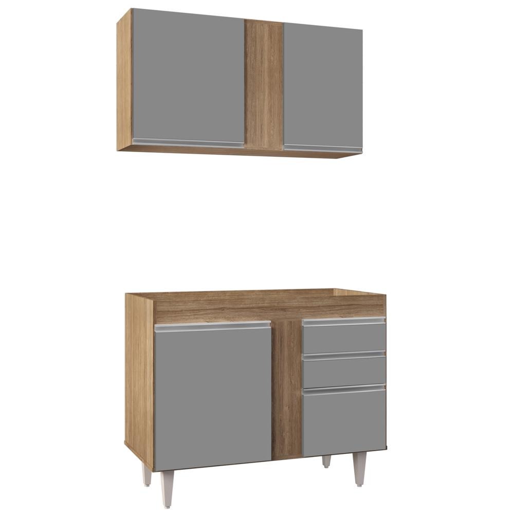 Armário Aéreo Luziania e Balcão Para Pia 100cm Indiana Castanho/Cinza - Lumil Móveis em Oferta na Shopee