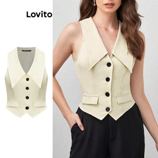 Lovito Regata Feminina Elegante Com Botão Liso L80ED046