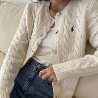 R-L Clássico Vintage Cardigan Casaco De Malha Feminina Twisted Sweater Top