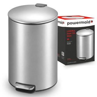 Lixeira de Inox Escovado Slim 12 Litros Com Pedal Powermaid em Oferta na Shopee