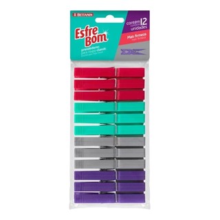 kit Prendedor De Roupa Classic Plástico Com 12 Unidades Esfrebom Classic