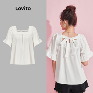 Lovito Casual Blusa com Laço nas Costas para Mulheres L74ED227