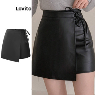 Lovito Shorts com Amarração e Detalhes Lace Up para Mulheres L73AD049