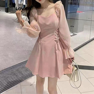 Lovito Vestido Casual Liso Com Renda Para Mulheres LNA42096