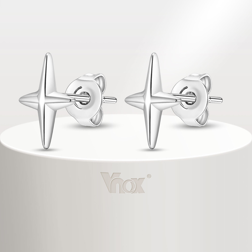 Vnox Fashion Four Point Star Brincos Masculinos , Aço Inoxidável Nunca Desbotam Femininos Antialérgicos Cruzados Jóias