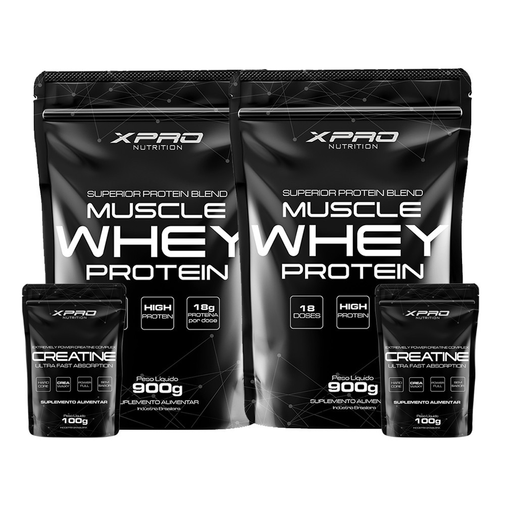 Kit 2x Whey Protein Muscle Whey 900g + 2x Creatina 100g - XPro Nutrition