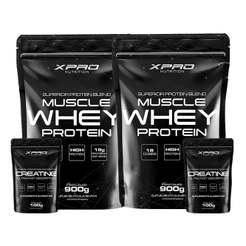 Kit 2x Whey Protein Muscle Whey 900g + 2x Creatina 100g - XPro Nutrition