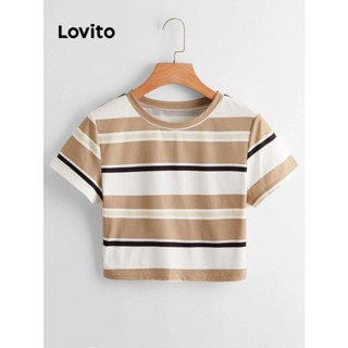Lovito Camiseta Feminina Casual Com Estampa Listrada LSE01071