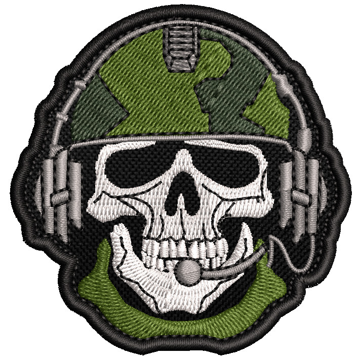 Patch Bordado Tático Caveira Militar Capacete verde 7cm