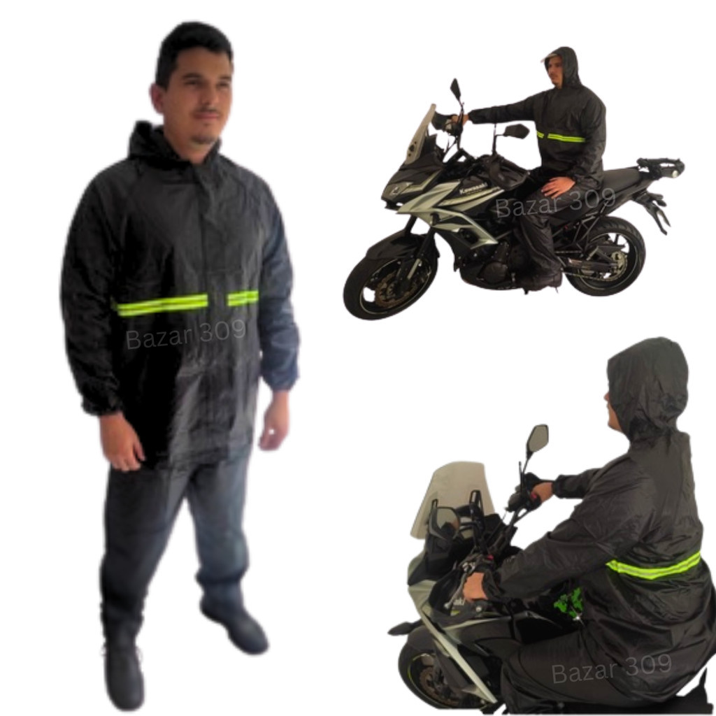 Capa de Chuva com Capuz Impermeavél para Motoqueiro Completo