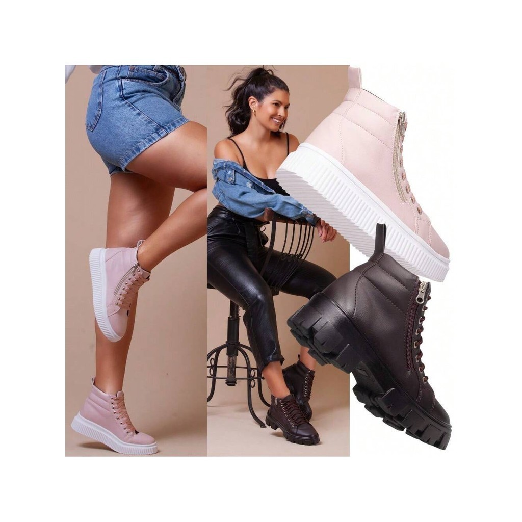Kit Tenis Feminino + Bota Feminina Plataforma. Conjunto De Botas Da Moda Ambas Com Solado De Borracha Antiderrapante. Sapato Feminino De Qualidade.