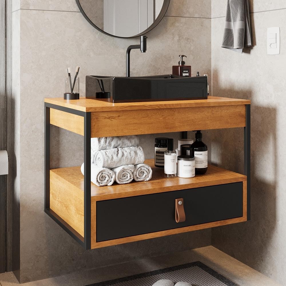 Gabinete para Banheiro Harley 1 Gaveta e Cuba Dalla Preta em Oferta na Shopee