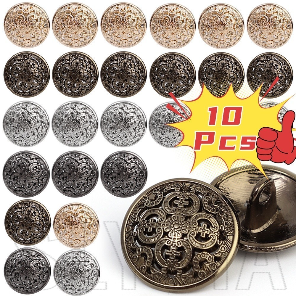 10Pcs Botões Ocos Esculpidos A Ouro-Roupas Feitas Mão Para O Terno , Casaco , Camisa-Estilo Europeu-Moda , Vintage-Fivelas Redondas De Metal-Acessórios De Costura