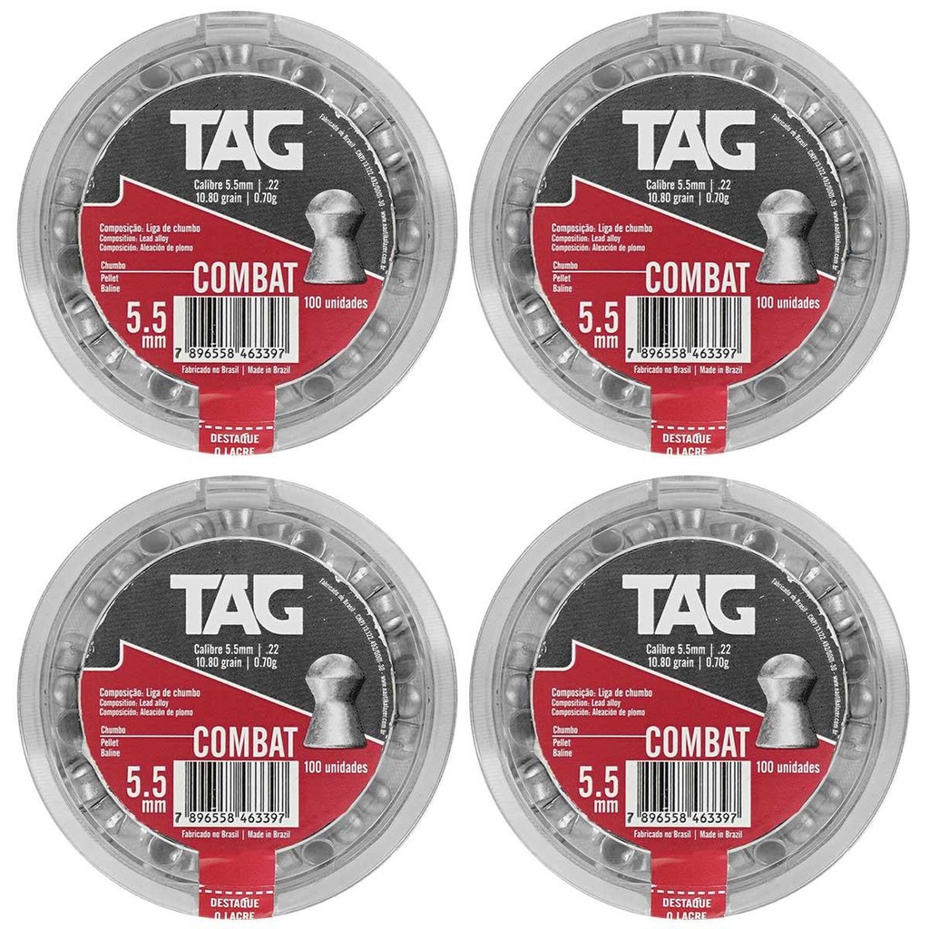 4un - CHUMBINHO COMBAT 5.5MM 100UN - TAG em Oferta na Shopee