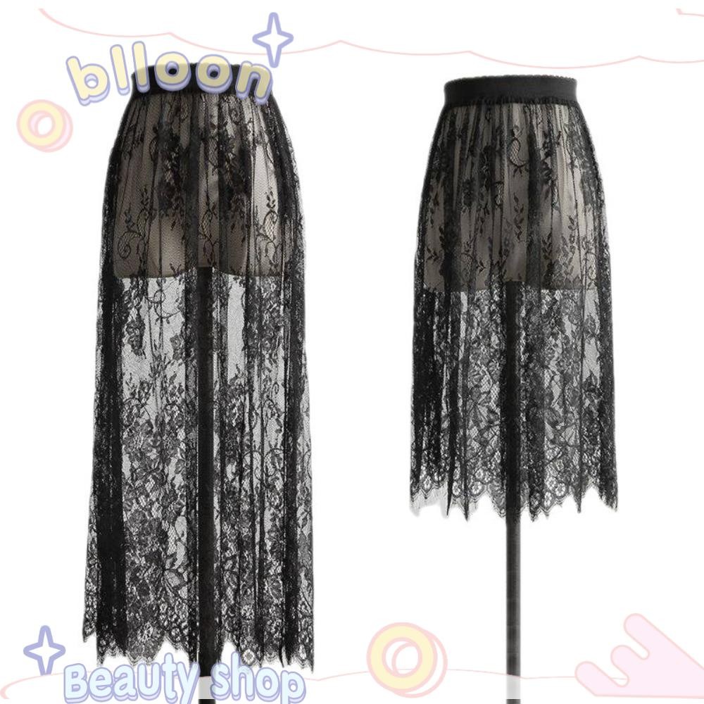 Saia De Malha De Renda BLLOON , Longa Transparente Elegante De Tule Midi Elástica De Cintura Alta De 2 Comprimentos em Oferta na Shopee