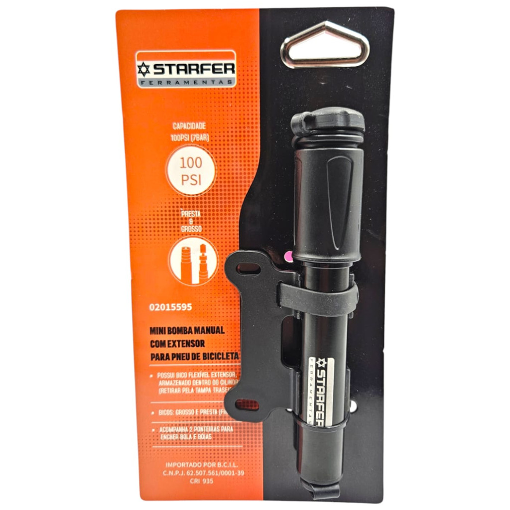 Mini Bomba Ar Manual Com Extensor Pneu Bicicleta Boia Bola 100Psi - Starfer