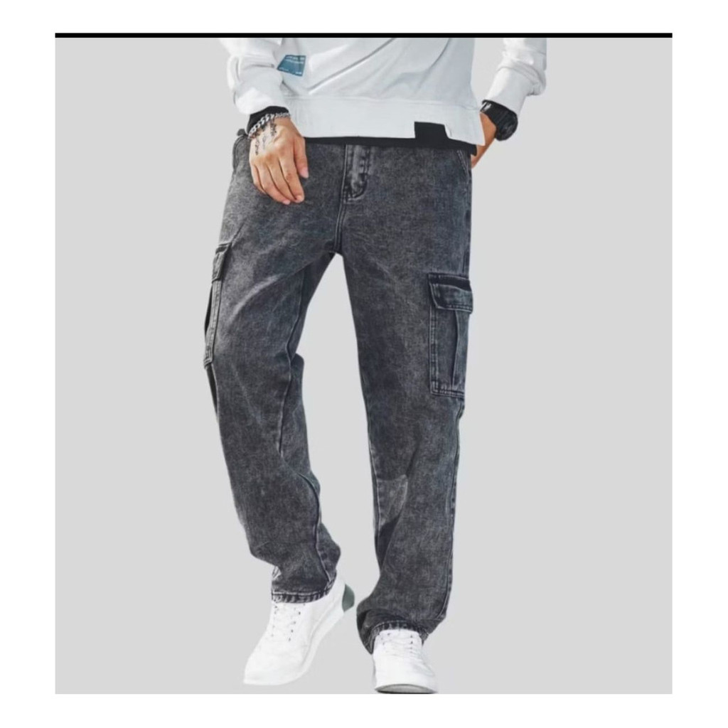 Calça Jeans Masculina Cargo Grafite 👖 | Com 2 Bolsos Laterais | Cor Cinza Escuro | Estilo Militar Urbano | Presente Para em Oferta na Shopee
