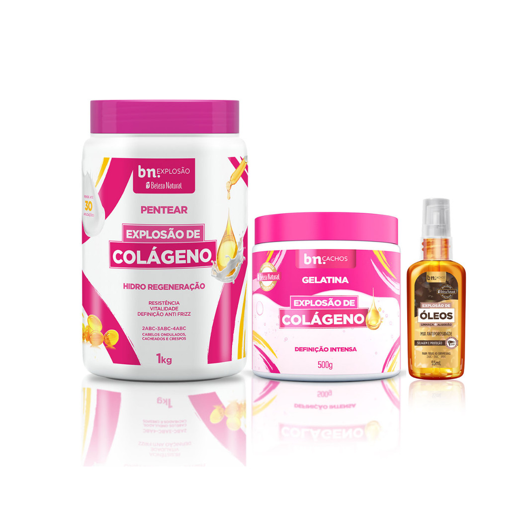 Creme de Pentear, Gelatina Explosão de Colágeno, Óleo de Linhaça e Algodão 55ml – Beleza Natural - Beauty