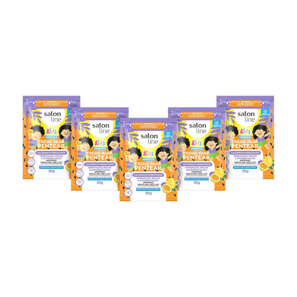 Kit com 5 unidades de Sachê Creme para Pentear Maracujá Kids Cachinhos Hidratados 30g - Mom & Baby