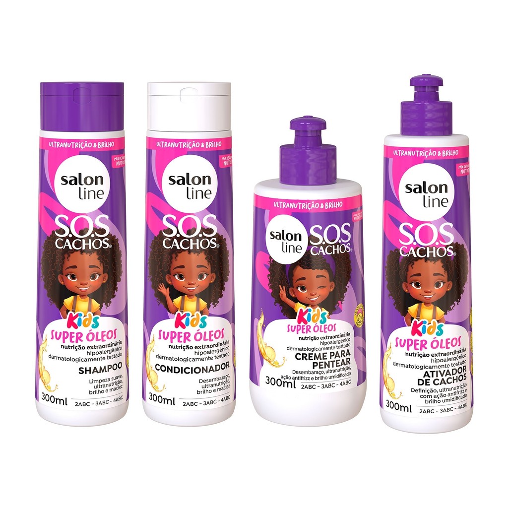 Kit para Cachinhos Nutridos com SOS Cachos Kids Super Óleos
